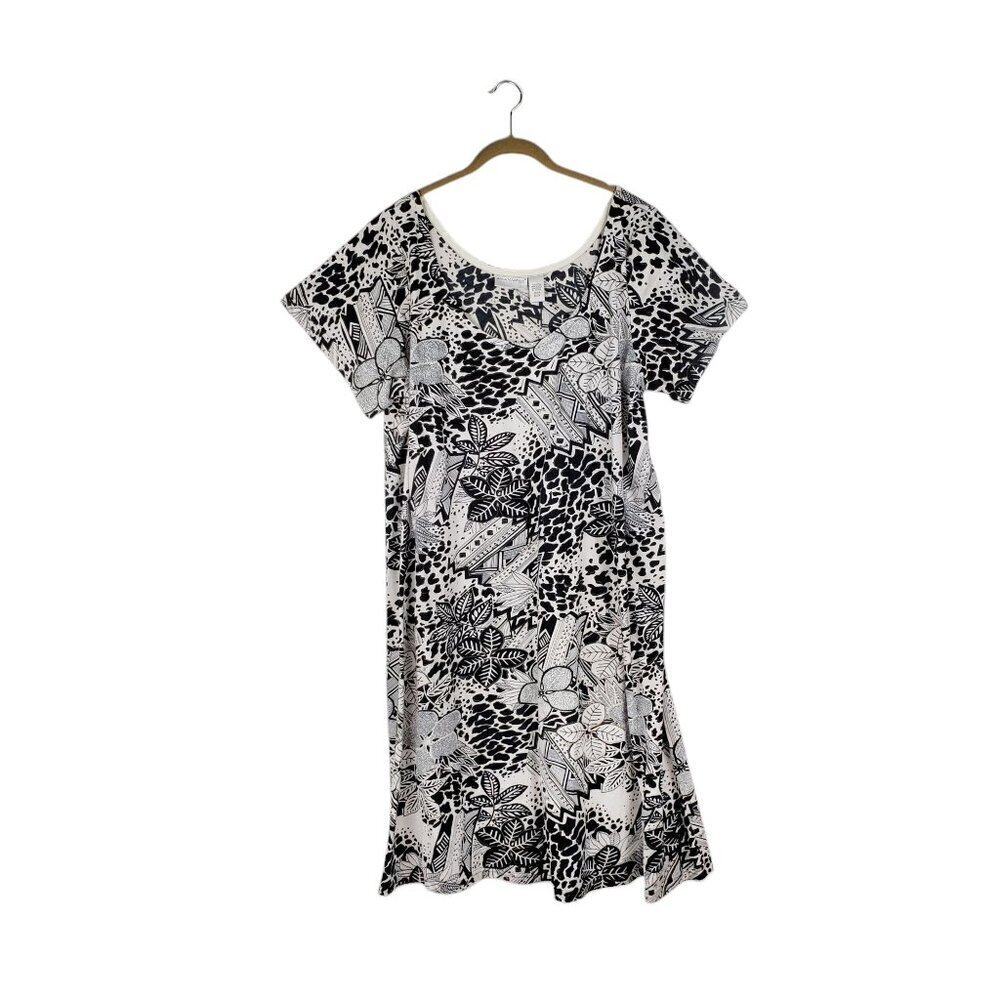 Anna Maxwell Cotton Dress Midi House Short Sleeve Black White Womens Size 2XWP